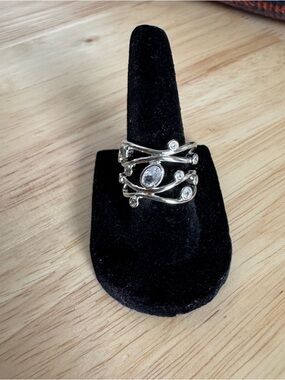 Silver Multi-Band Cubic Zirconia Statement Fashion Ring Size 8
